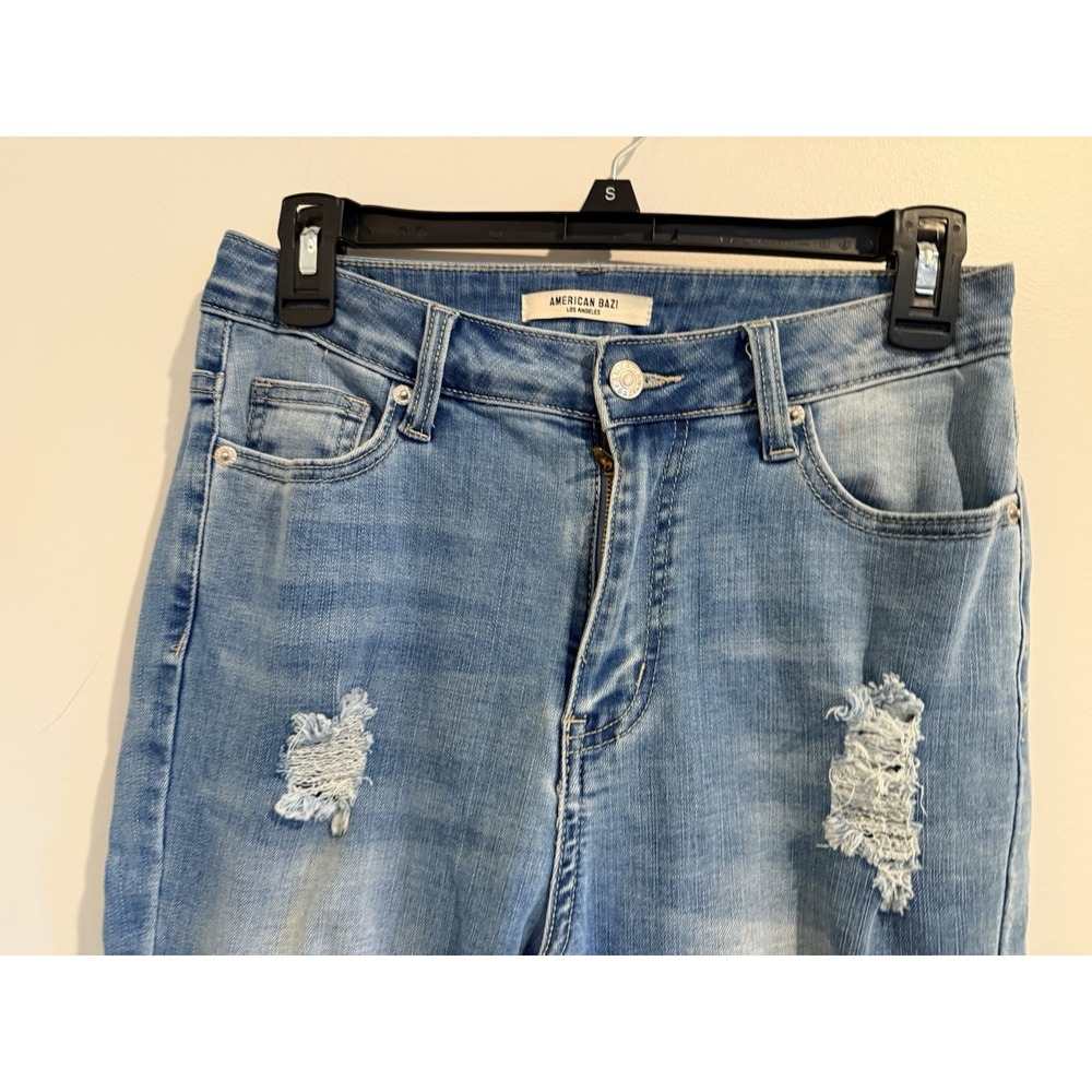 American Bazi Womens Jeans Size 7 Blue Denim Distressed Raw Hem High Rise Rips - Picture 8 of 8
